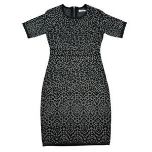 Calvin Klein Gray Animal Print Mix Pattern Knit Sweater Dress Short Sleeve Sz S